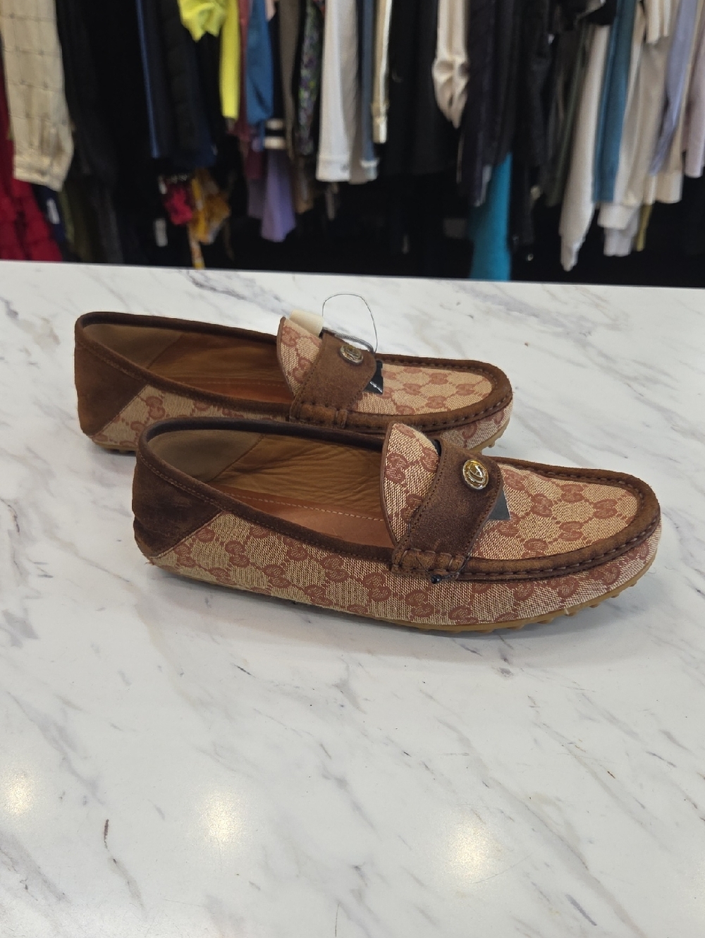 Gucci Brown Monogram Men’s Driving Loafers